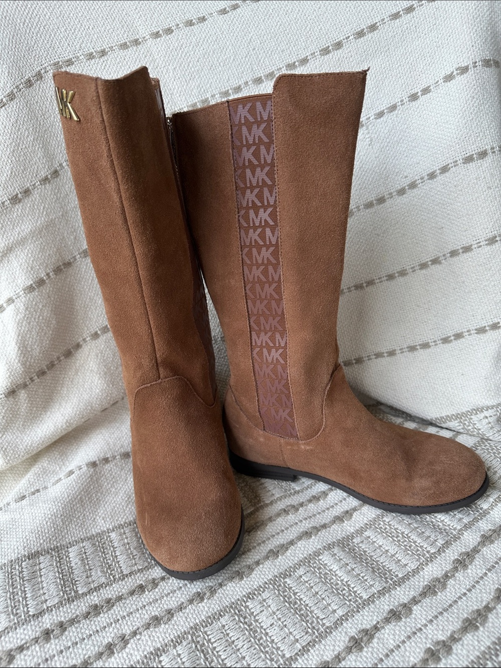 Michael‎ Kors Chestnut Suede Mid-Calf Boots with MK Logo Panel